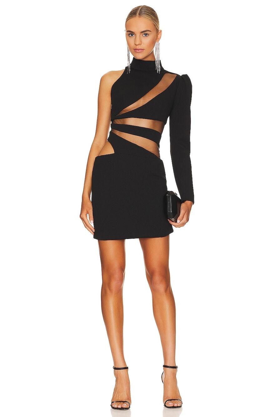 PatBO Spiral Dress Mini One Shoulder Sheer Party Cocktail Evening Formal LBD 4